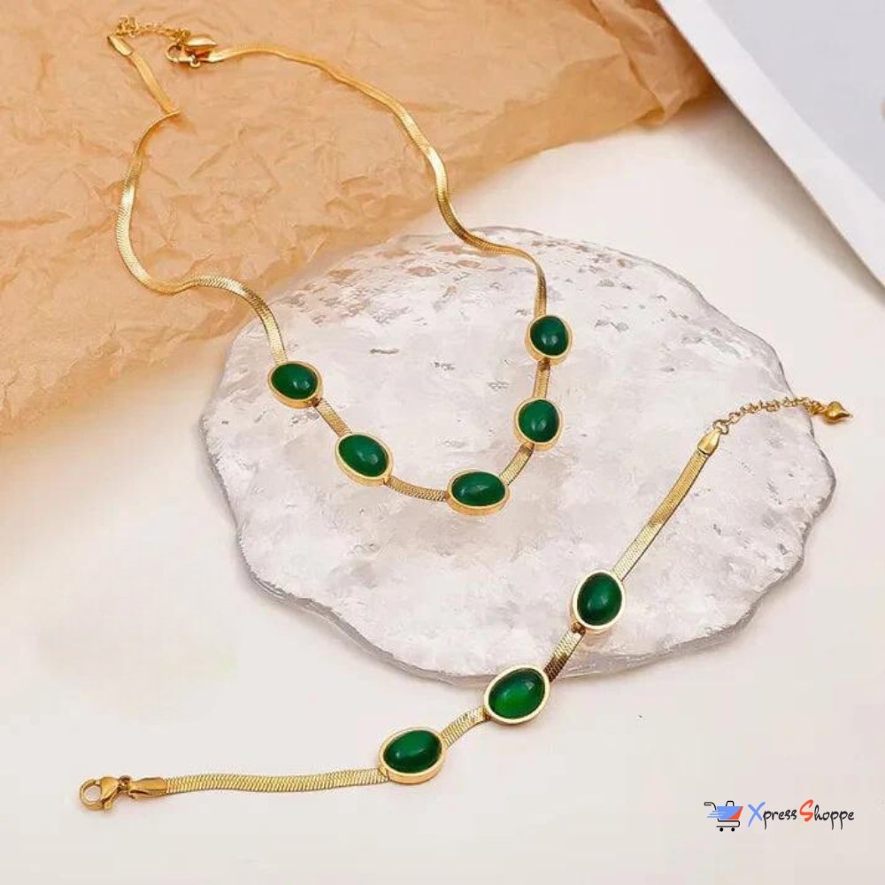 Luxury Emerald Green Crystal Necklace For Women (FREE Bracelet + Earrings)