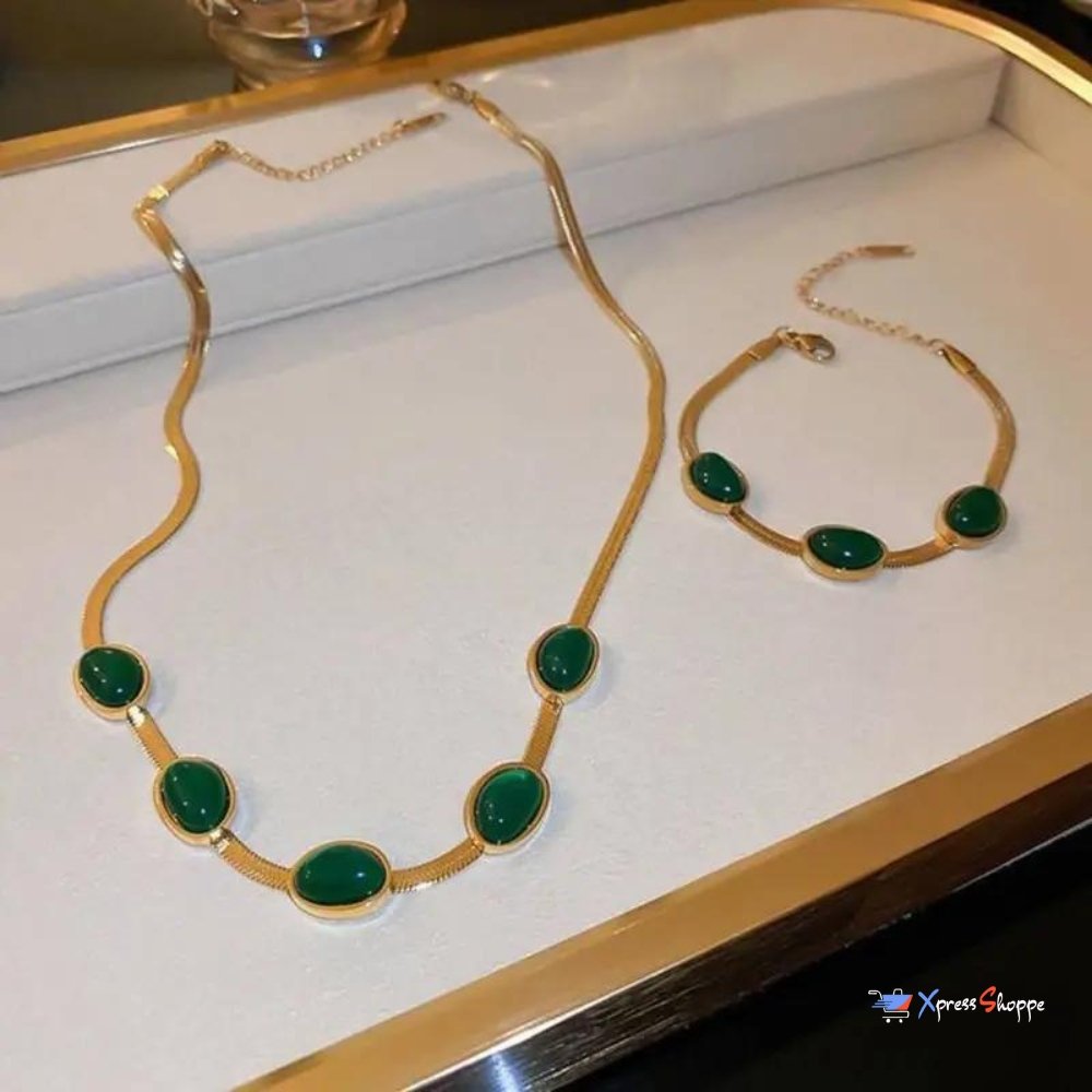 Luxury Emerald Green Crystal Necklace For Women (FREE Bracelet + Earrings)