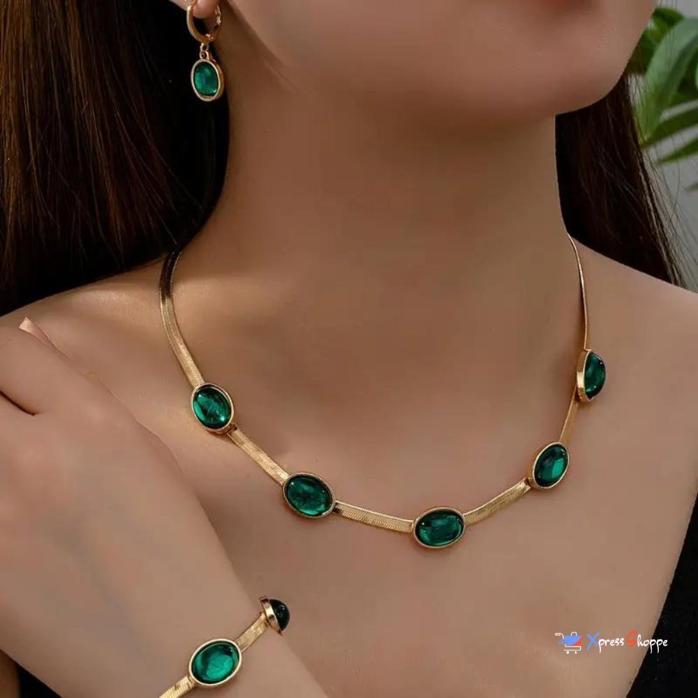 Luxury Emerald Green Crystal Necklace For Women (FREE Bracelet + Earrings)