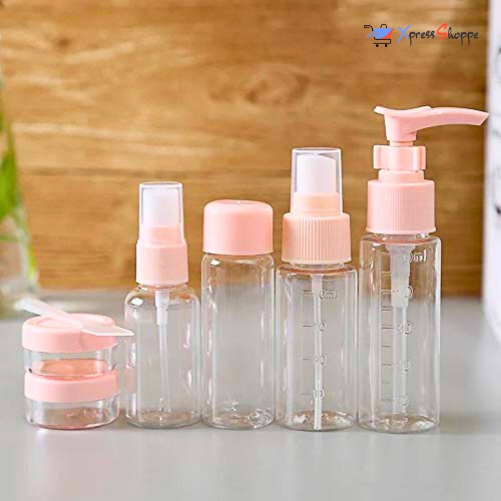 7pc Travel Cosmetic Containers Set: Refillable Bottles For Toiletries, Makeup & Liquids