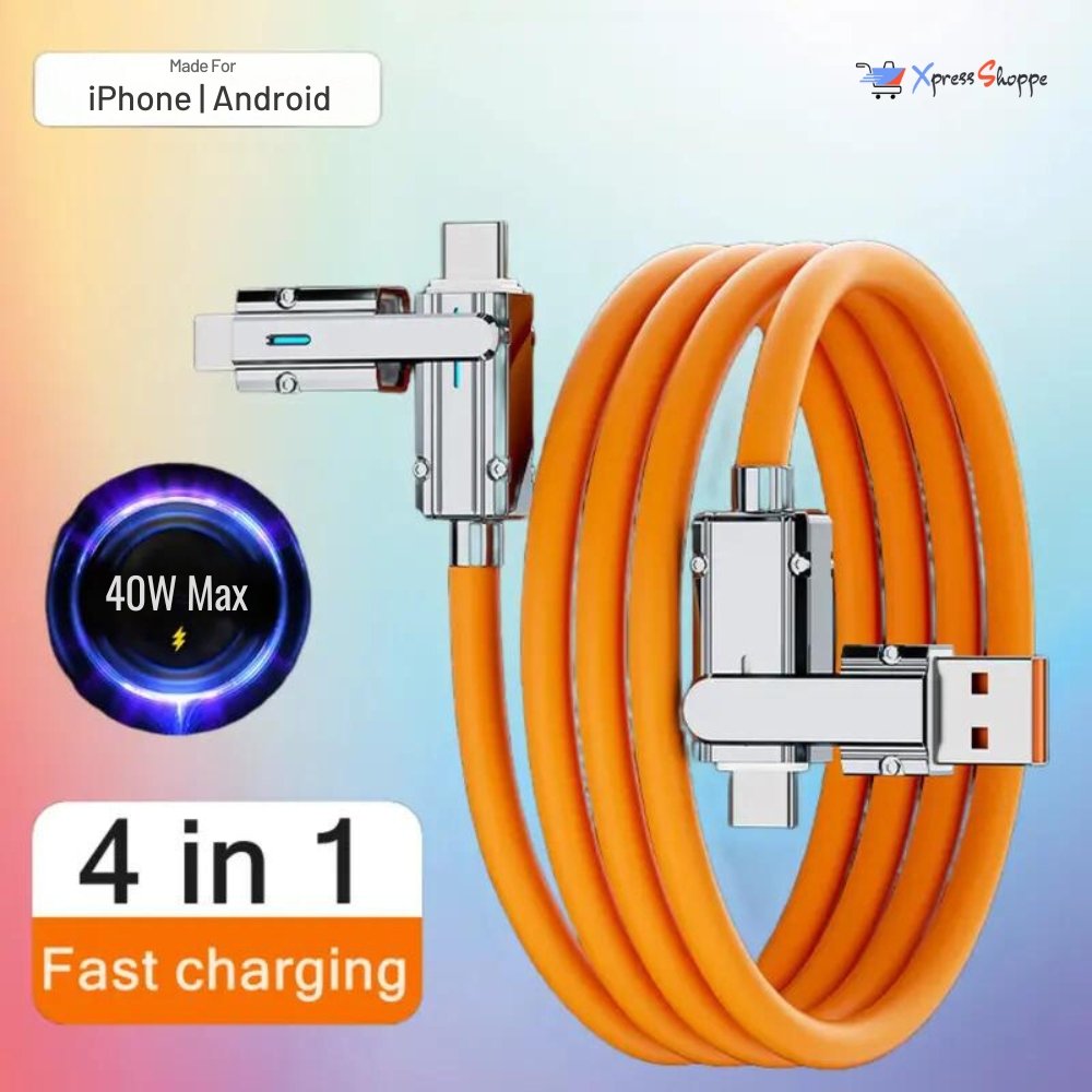 4-in-1 Fast Charging Cable For Androids, iPhones & Other Devices