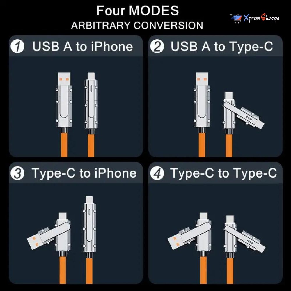 4-in-1 Fast Charging Cable For Androids, iPhones & Other Devices