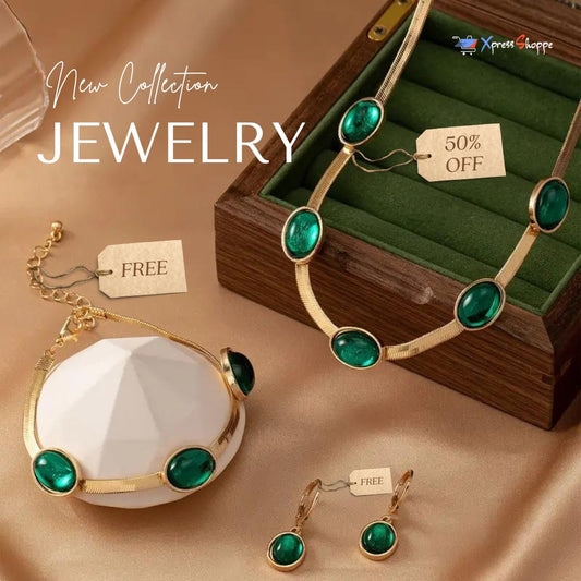 Luxury Emerald Green Crystal Necklace For Women (FREE Bracelet + Earrings)