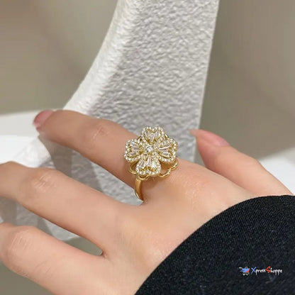 Four-Leaf Clover Spinning Gold Ring