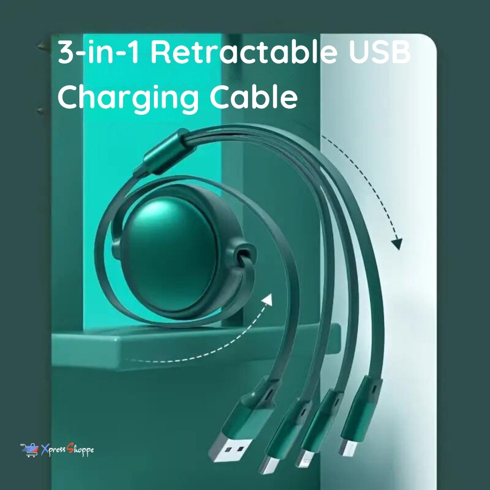 3-in-1 Retractable USB Charging Cable For Type-C, Android & Apple Devices