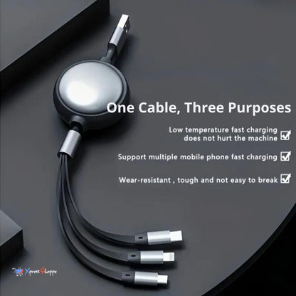 3-in-1 Retractable USB Charging Cable For Type-C, Android & Apple Devices