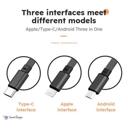 3-in-1 Retractable USB Charging Cable For Type-C, Android & Apple Devices