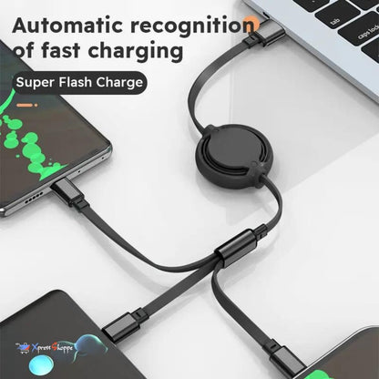 3-in-1 Retractable USB Charging Cable For Type-C, Android & Apple Devices