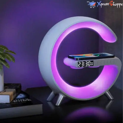 G-Pulstation™ - 4-in-1 G-Shaped Lamp With Wireless Charging, Built-In Speakers, Alarm Clock & RGB Rhythm Light - Xpress Shoppe