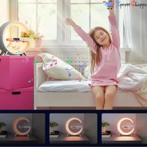 G-Pulstation™ - 4-in-1 G-Shaped Lamp With Wireless Charging, Built-In Speakers, Alarm Clock & RGB Rhythm Light - Xpress Shoppe